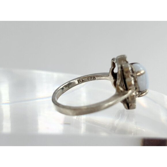 Art Deco Moonstone Marcasite Gemstone Sterling Silver Vintage Ring - sz 5 - Picture 7 of 10